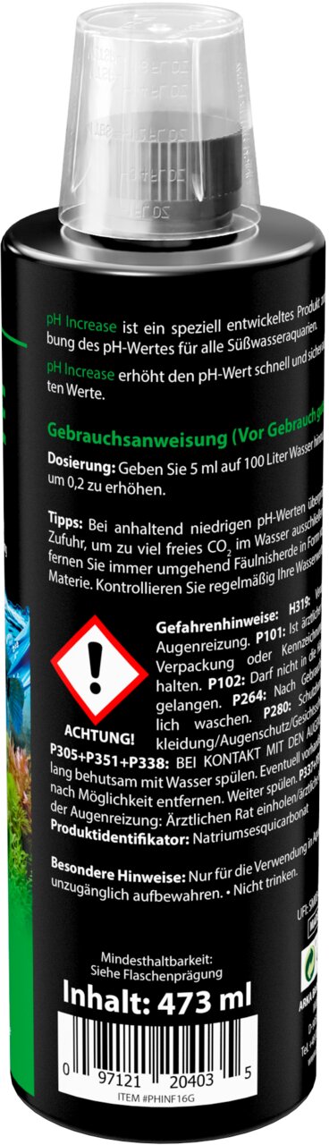 ARKA pH Increase für Süßwasseraquarien, Wasseraufbereiter für Zierfische, erhöht den pH-Wert schnell, Inhalt 473 ml.