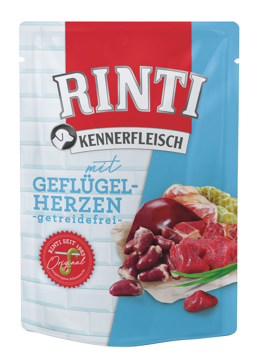 Sparpaket 20 x 400 g Rinti Kennerfleisch mit Geflügelherzen Hunde Nassfutter