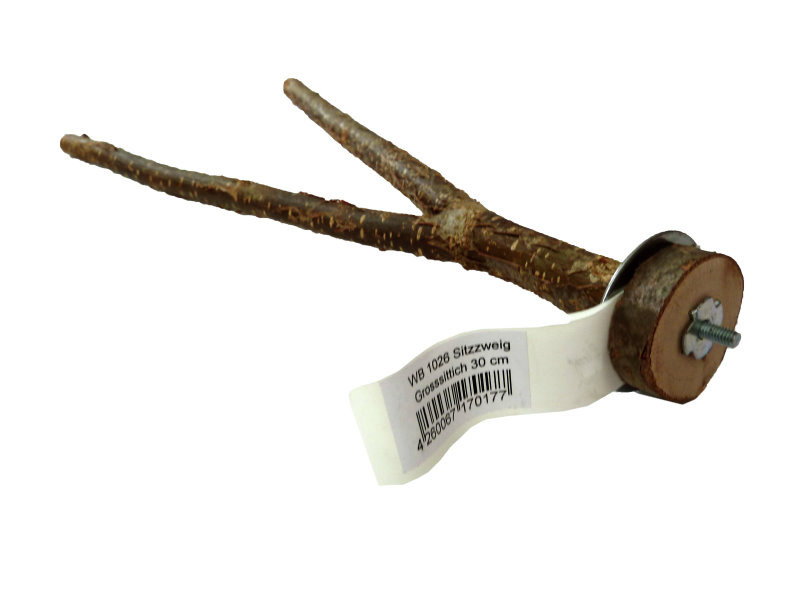 Ollesch Sitzast WB 1026, 30 cm, für Vögel, natürl. Holz, mit Metallhalterung zur einfachen Befestigung im Käfig.