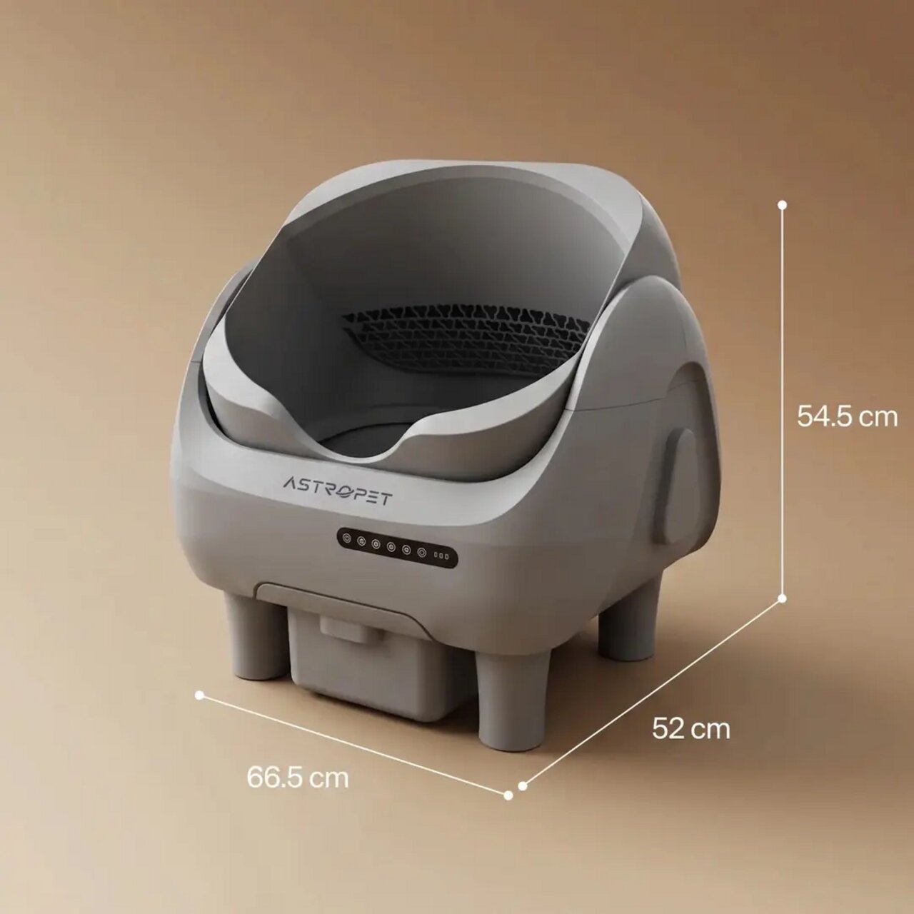 AstroPet Selbstreinigende Katzentoilette, geeignet für Katzen, elegant in Grau, Maße: 66,5 x 54,5 x 52 cm, hygienisch und geruchsarm.