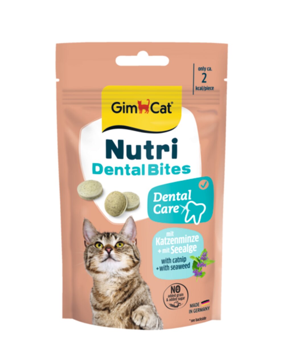 GimCat Nutri Dental Bites für Katzen, mit Katzenminze und Seealge, Zahnpflege-Snack, ca. 2 kcal/Stück, ohne Getreidezusatz, 40 g.
