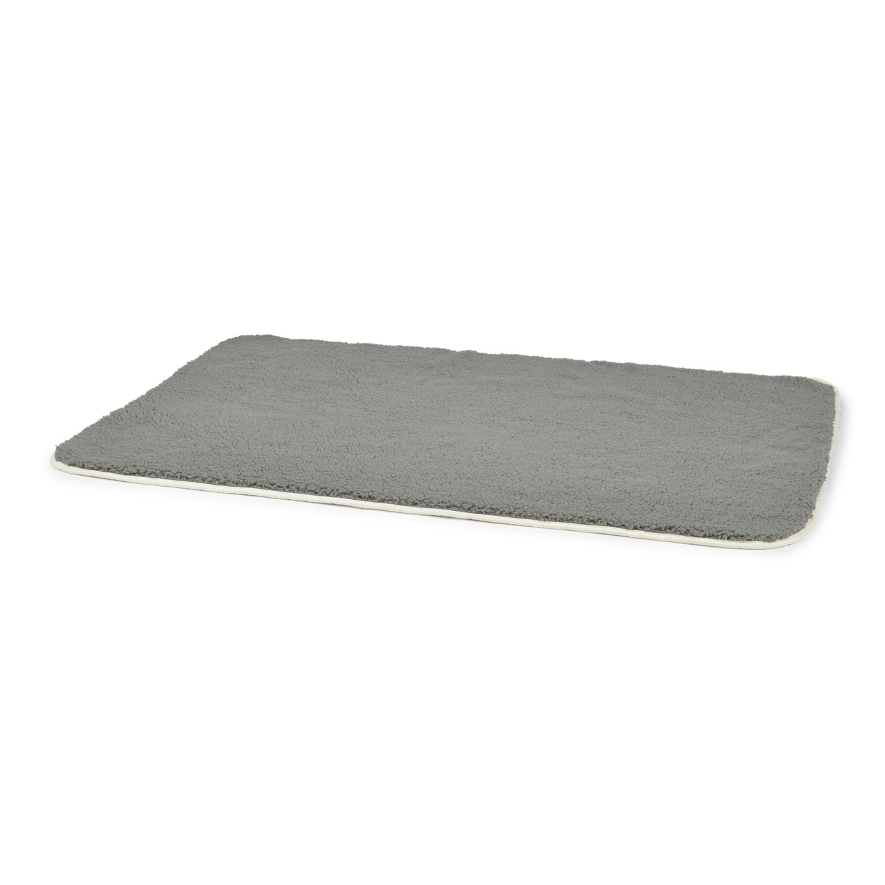 Das Bild zeigt die AniOne Kuschelmatte in Grau, geeignet für Hunde und Katzen. Die Matte bietet eine weiche, flauschige Oberfläche für maximalen Komfort und ist ideal als Liegeplatz oder Einlage für Transportboxen. Sie ist rechteckig, hat abgerundete Ecke