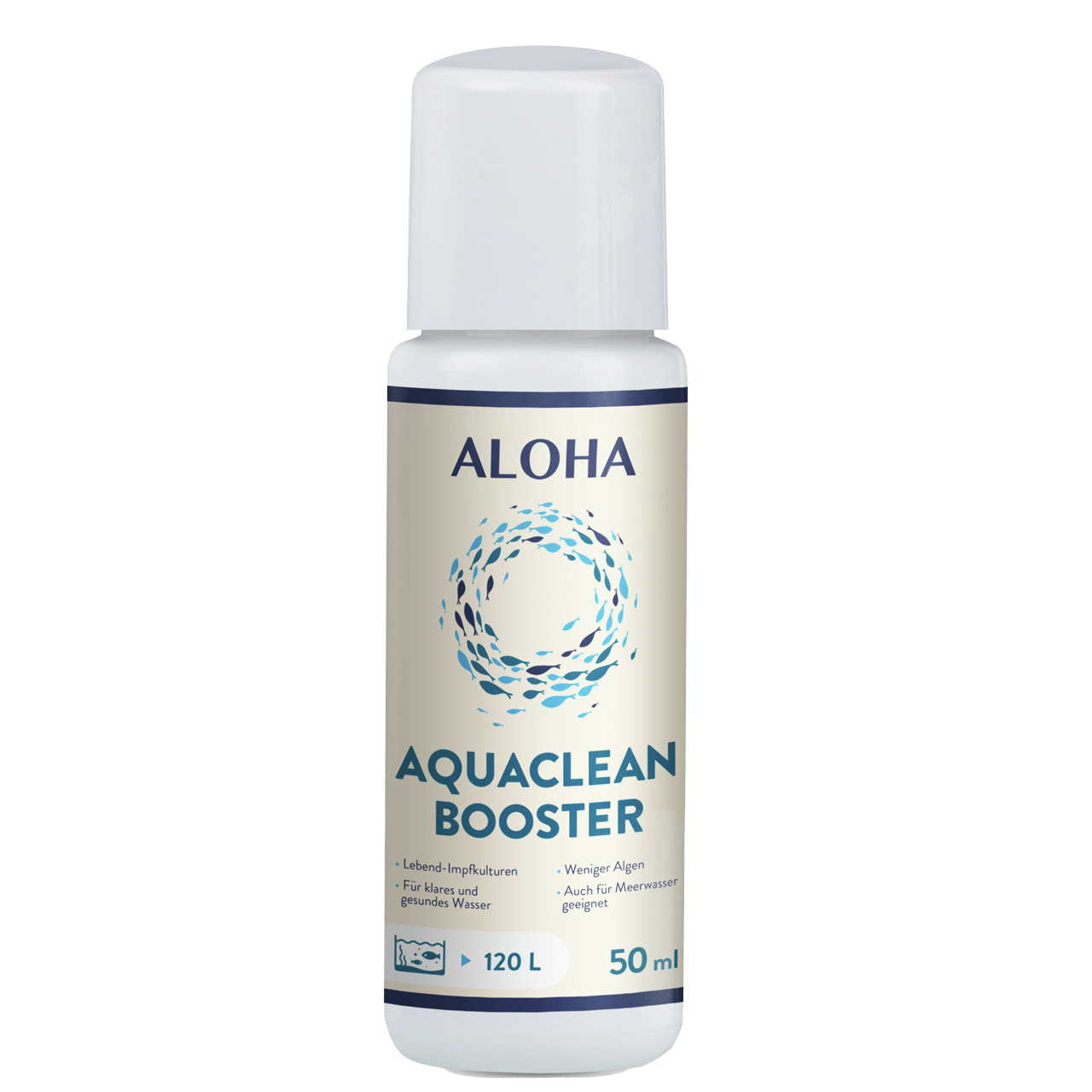 ALOHA Aquaclean Booster, Wasserpflege für Süß-/Meerwasser, 50 ml, mit Impfkulturen, reduziert Algen, für klares, gesundes Wasser.