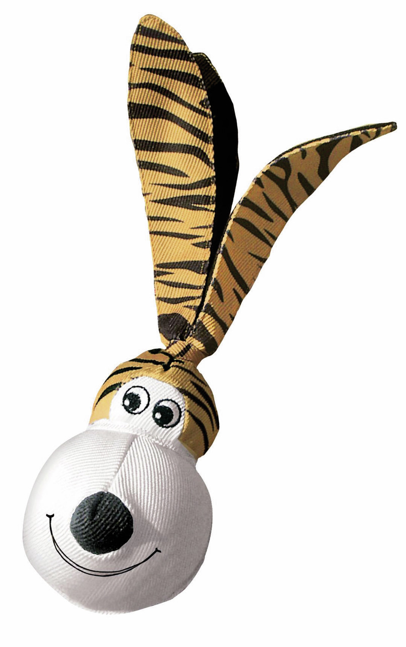 KONG Hundespielzeug „Wubba Floppy Ears“, robust, für Wurf-/Zerrspiele, lustiges Design, tigerstreifenartige Ohren.