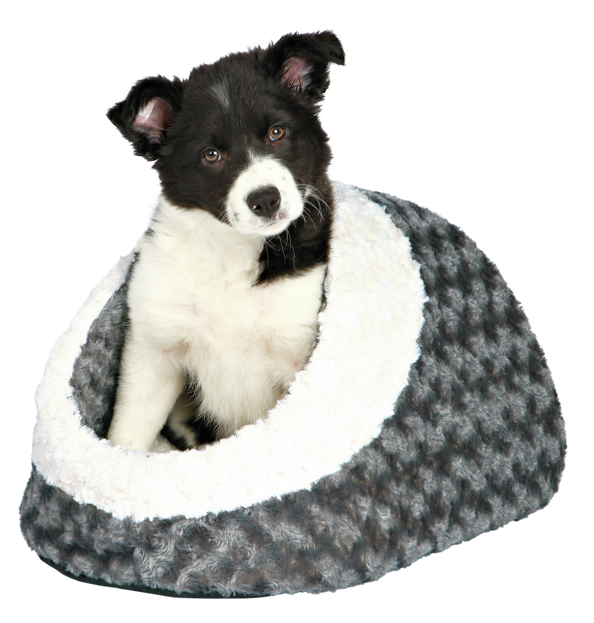 TRIXIE Kuschelbett für kl.-mittelgr. Hunde, Grau-Weiß, weiches Material für Komfort-Wärme, ideal als Rückzugsort.