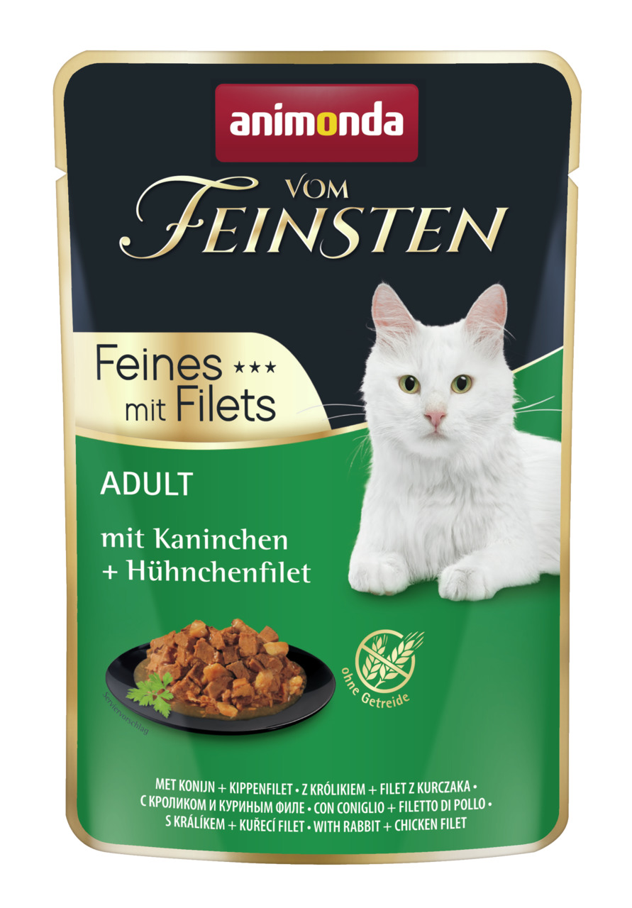 animonda Vom Feinsten Feines mit Filets, Nassfutter f. erw. Katzen, Kaninchen & Hühnchenfilet, getreidefrei, 100g.