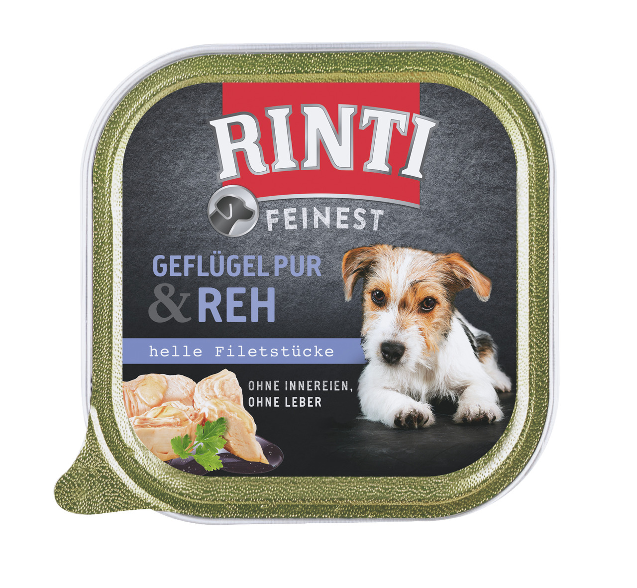 RINTI Feinest Geflügel pur & Reh, für Hunde, helle Filetstücke ohne Innereien-Leber, Geschmacksr.: Geflügel-Reh, 185 g.