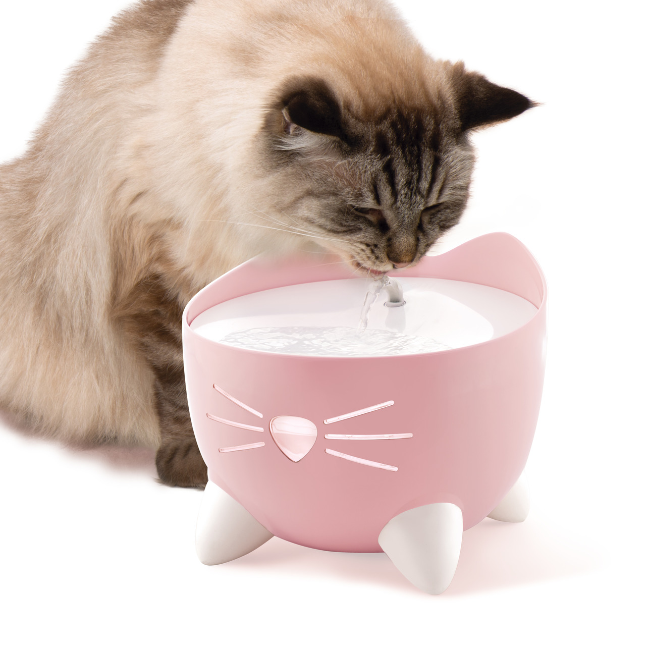 Catit PIXI Trinkbrunnen, für Katzen, rosa, verspieltes Design mit Ohren & Schnurrhaaren, frisches zirkulierendes Wasser.