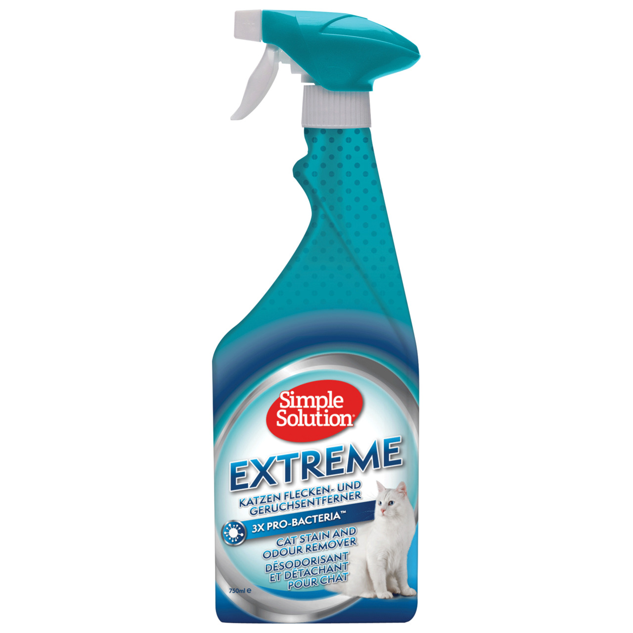Simple Solution Extreme, Flecken- & Geruchsentferner f. Katzen, 750 ml, 3-fache Pro-Bakterien-Formel, effektiv gg. Flecken & Gerüche.