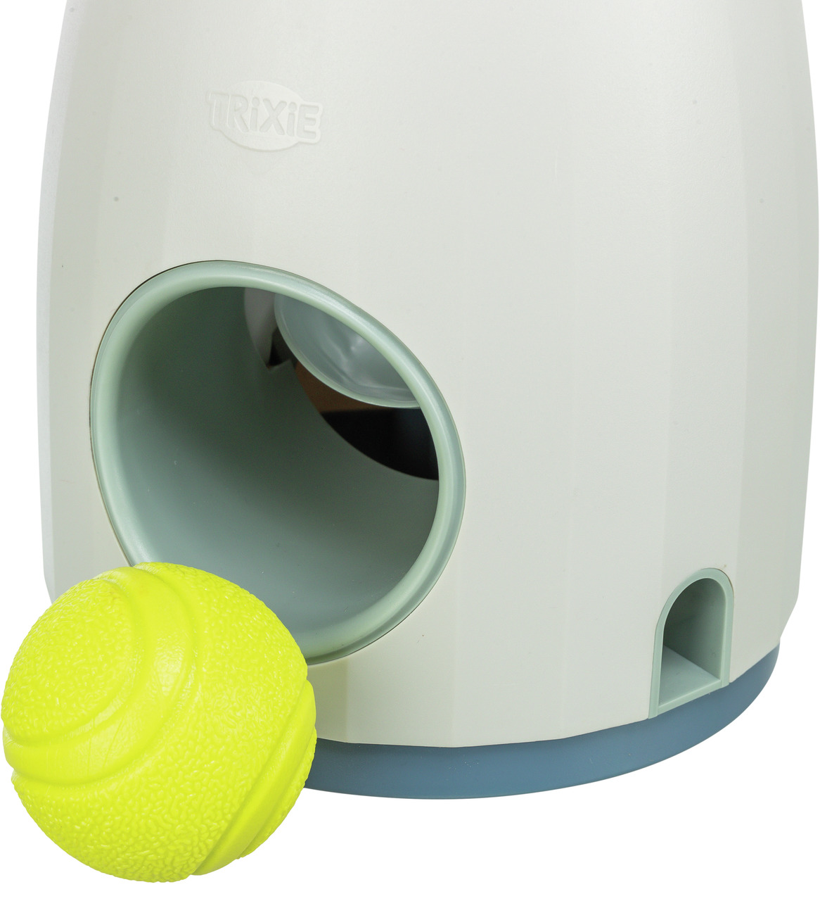 TRIXIE Ballwerfer für Hunde, interaktives Spielzeug, inkl. gelbem Tennisball, fördert Bewegung & mentale Stimulation, weiß-grau.