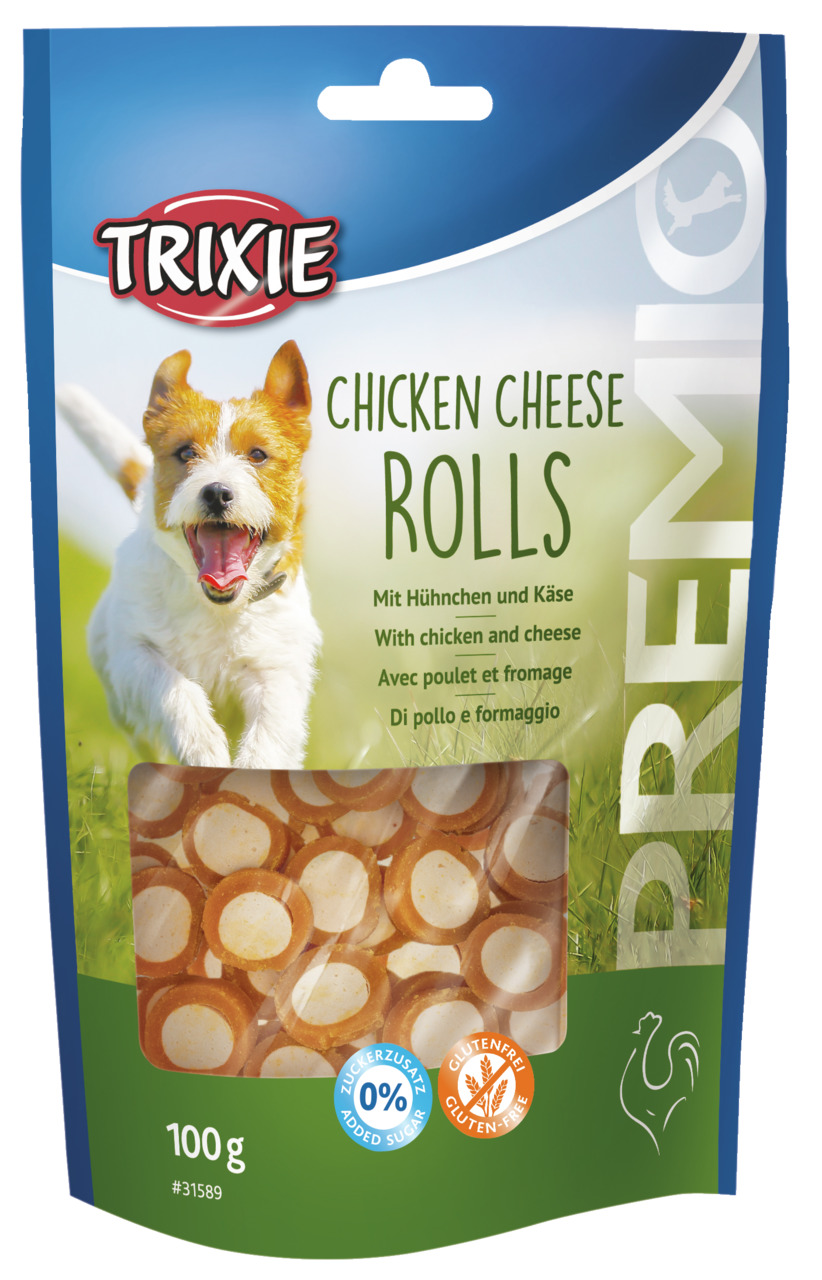 Sparpaket 2 x 100 g Trixie Premio Chicken Cheese Rolls mit Hühnchen und Käse Hunde Snack