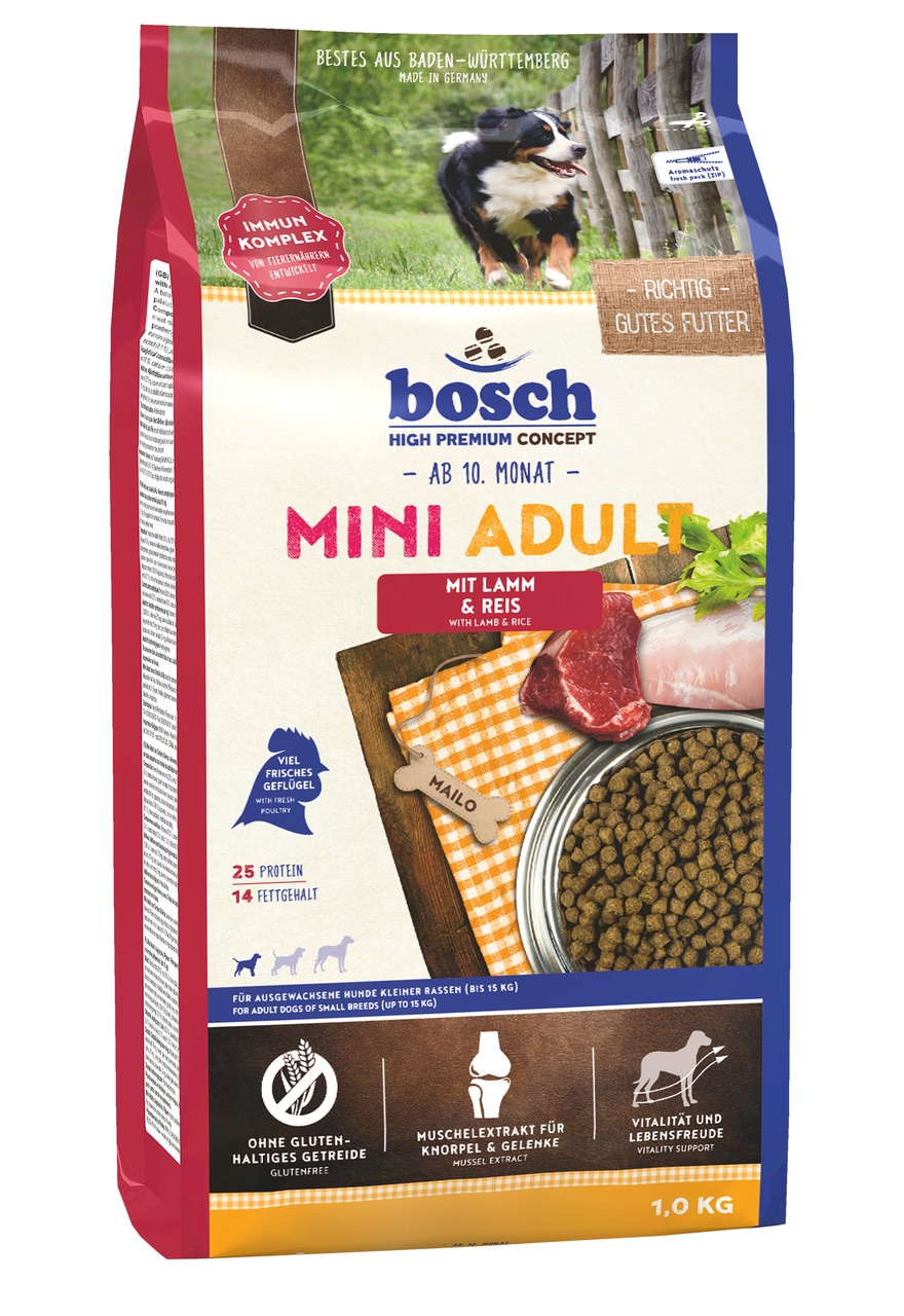 bosch High Premium Concept Mini Adult Hundefutter, Lamm & Reis, für kl. Hunde (