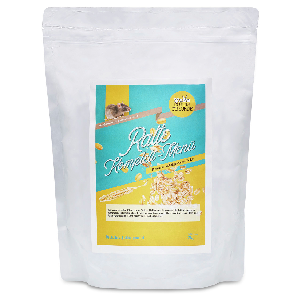 Lottis Freunde Ratte Komplett-Menü, Alleinfutter für Ratten, kaltgepresste Pellets & Getreide, 2 kg, deutsches Qualitätsprodukt.