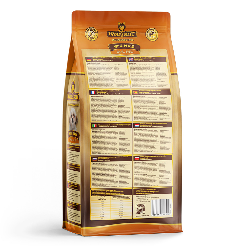 Wolfsblut Wide Plain Small Breed, getreidefreies Premium-Trockenfutter für kleine Hunde, Pferd, 2 kg, natürliche Zutaten, artgerecht.