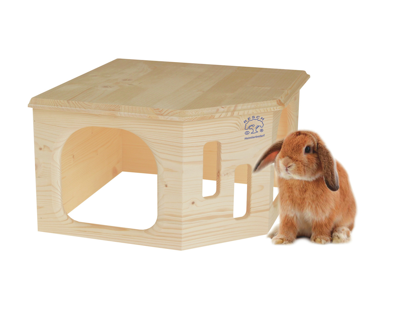 Resch Heimtierbedarf Kleintierhaus, für Kaninchen & Kleintiere, Holz, sicher & gemütlich, mit abgerundeten Eingängen & Fenstern.