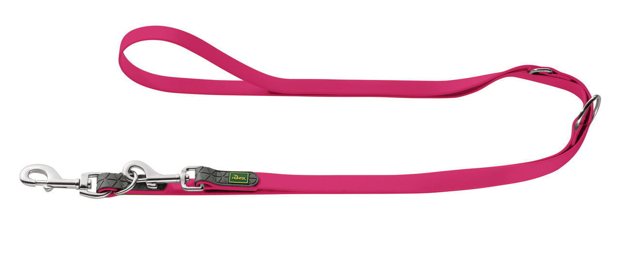 HUNTER Hundeleine Convenience in Pink, geeignet für Hunde aller Größen. Die robuste Leine aus strapazierfähigem Kunststoff ist wasserabweisend und leicht zu reinigen. Mit verstellbarer Länge und stabilen Karabinerhaken für sicheren Halt. Perfekt für Spazi
