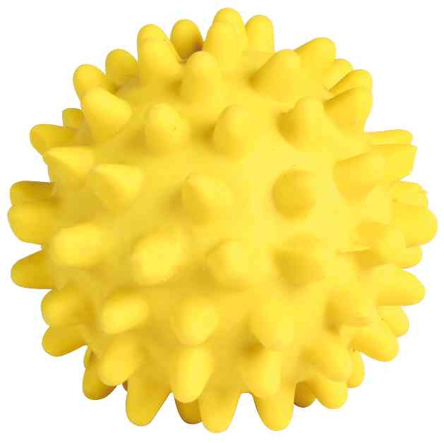 Gelber TRIXIE-Igelball aus robustem Gummi, ideal für Hunde. Geeignet für alle Hunderassen, fördert das Kauen und die Zahnpflege. Perfekt für interaktives Spielen und Training. Durchmesser ca. 7 cm. Unterstützt die Zahngesundheit und sorgt für langanhalten