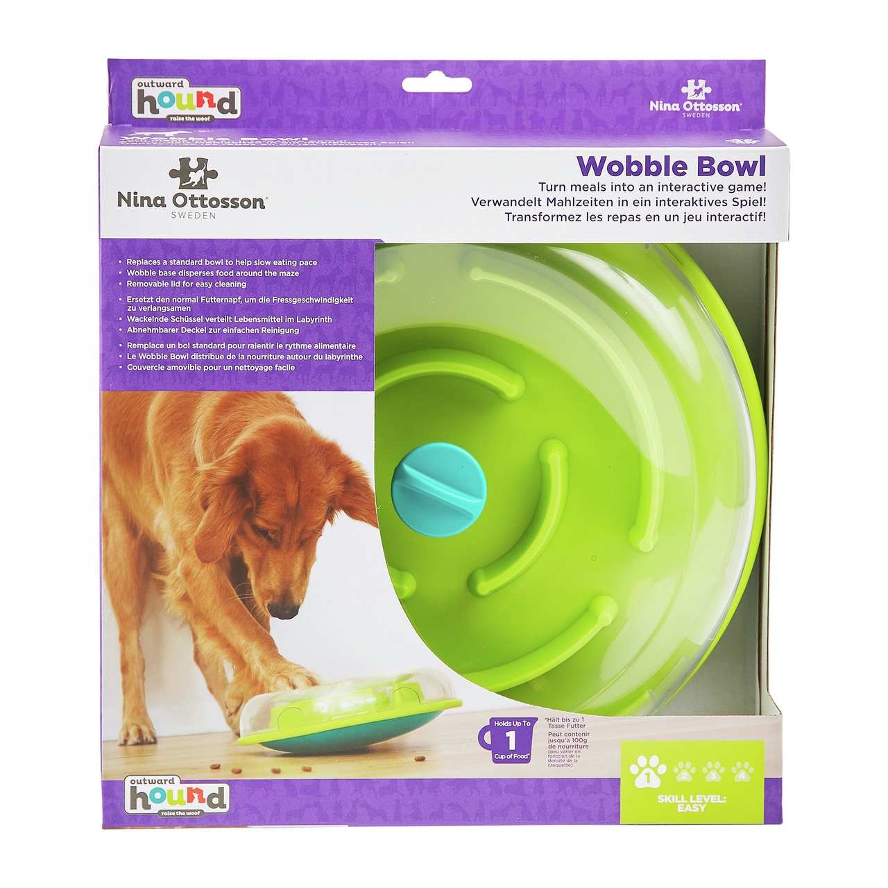 Outward Hound Wobble Bowl, interaktives Spielzeug für Hunde, grüne Futterschüssel, Labyrinth-Design, 1 Cup, verlangsamt Fressen.