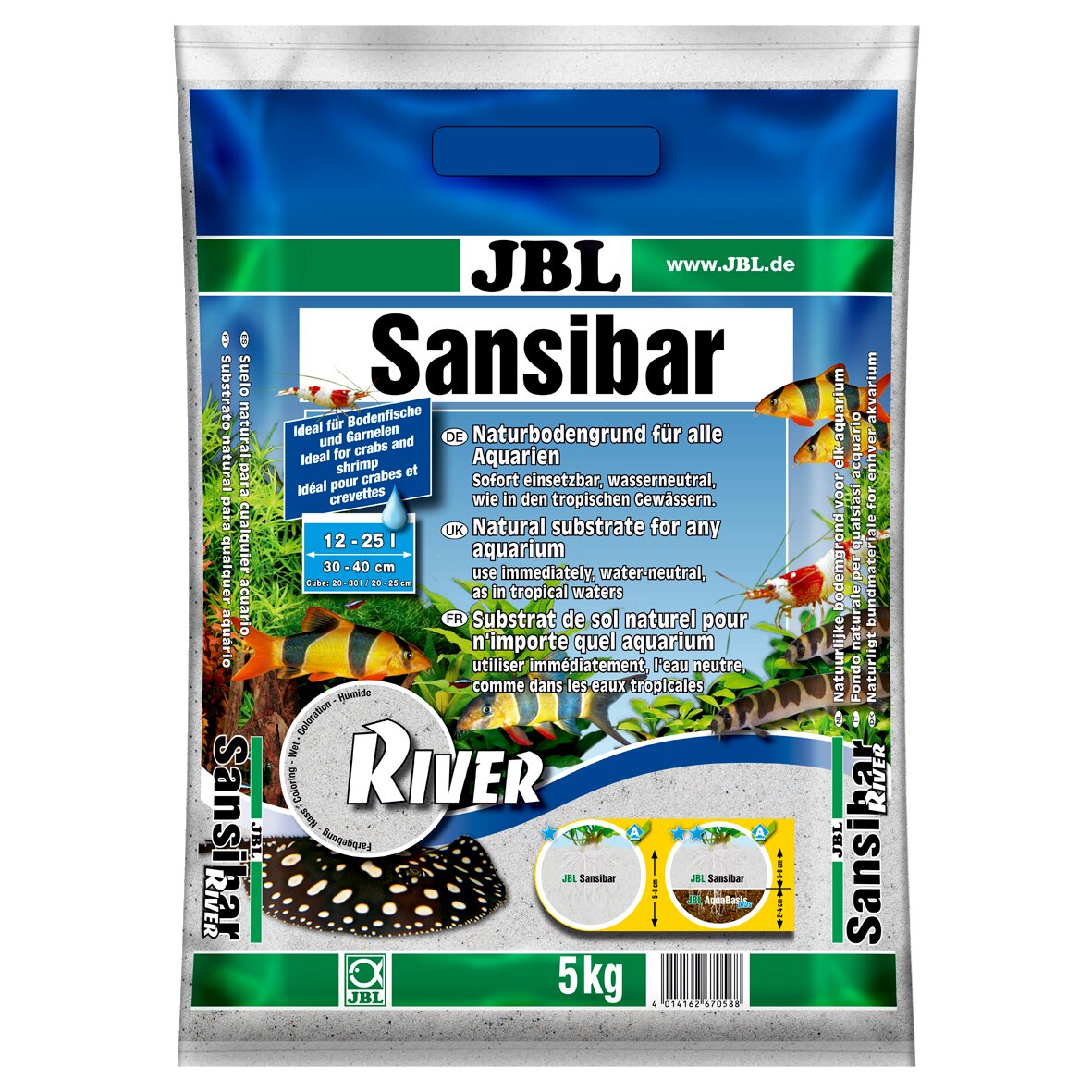 JBL Sansibar River, Naturbodengrund für Aquarien, 5 kg, ideal für Bodenfische, Garnelen, trop. Aquarien, wasserneutral, sofort nutzbar.