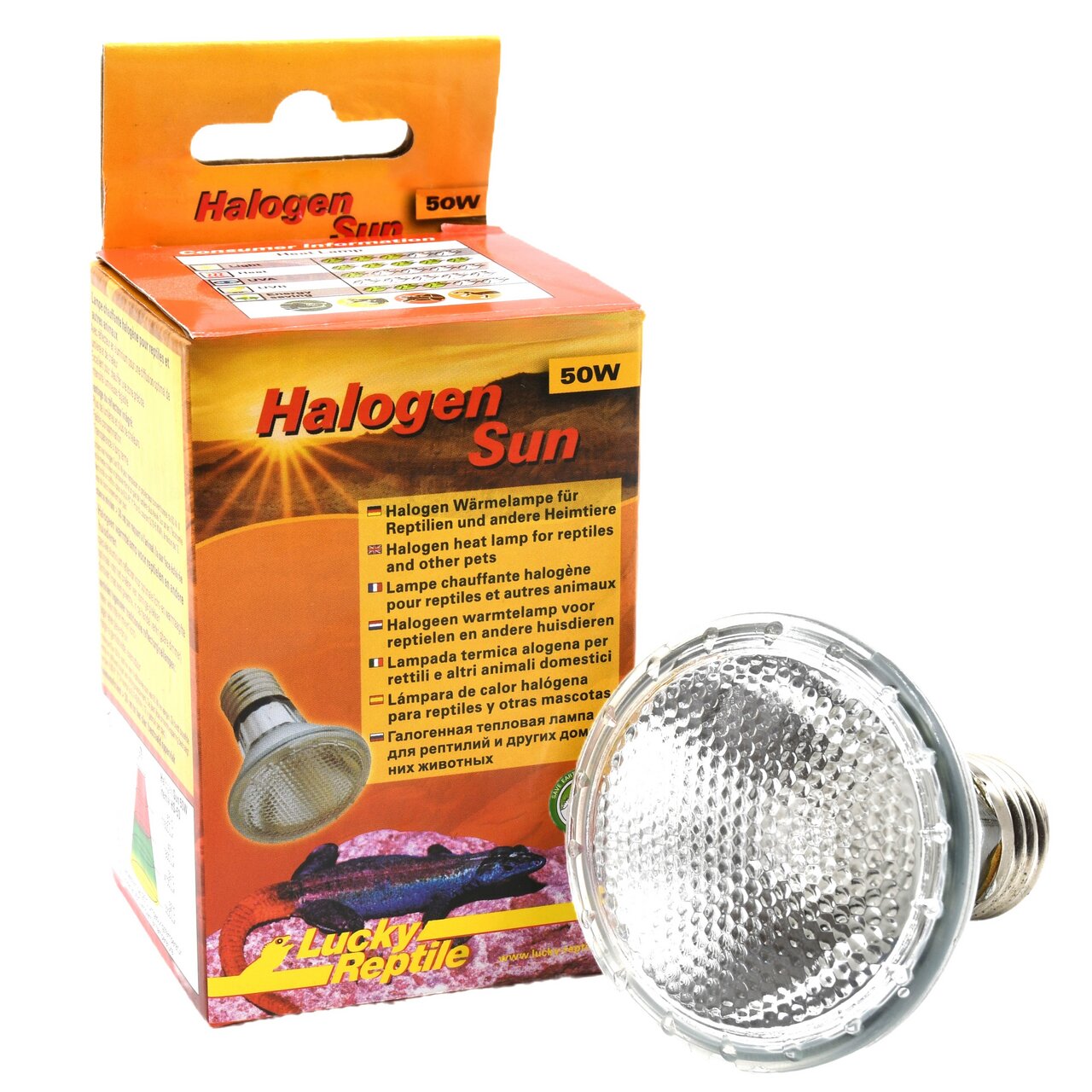 Lucky Reptile Halogen Sun 50W, Wärmelampe für Reptilien, fördert Wohlbefinden, natürliche Wärmequelle, Zielgruppe: Reptilienhalter.