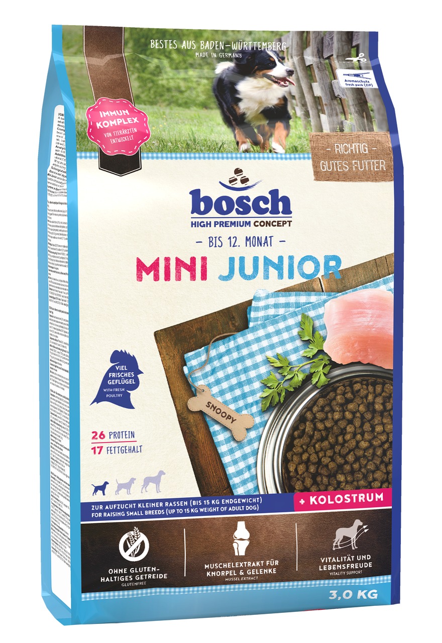 bosch High Premium Concept Mini Junior, 3 kg, frisches Geflügel, für junge Hunde kleiner Rassen (
