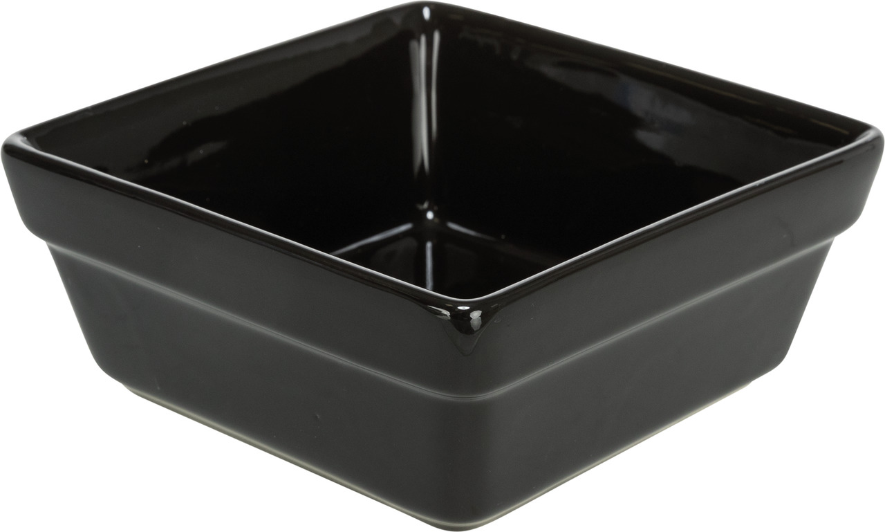 Schwarzer, quadratischer Futternapf der Marke TRIXIE, geeignet für Hunde und Katzen. Der Napf besteht aus Keramik und ist robust sowie leicht zu reinigen. Ideal für Trocken- oder Nassfutter. Schlichtes Design in Schwarz, passend für moderne Haushalte. EAN