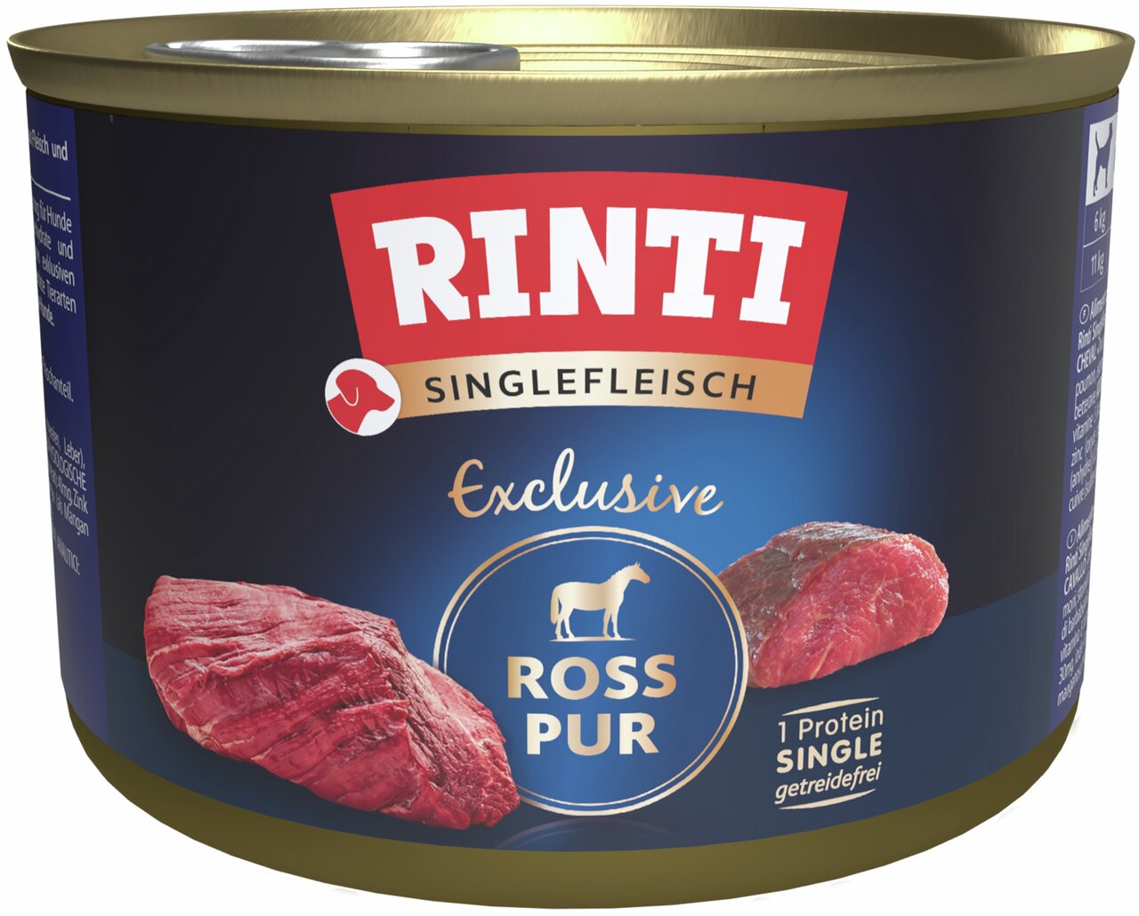 RINTI Singlefleisch Ross Pur, Hundefutter für ausgewachsene Hunde, geschmacksrichtung Pferd, getreidefrei, 800g Dose.