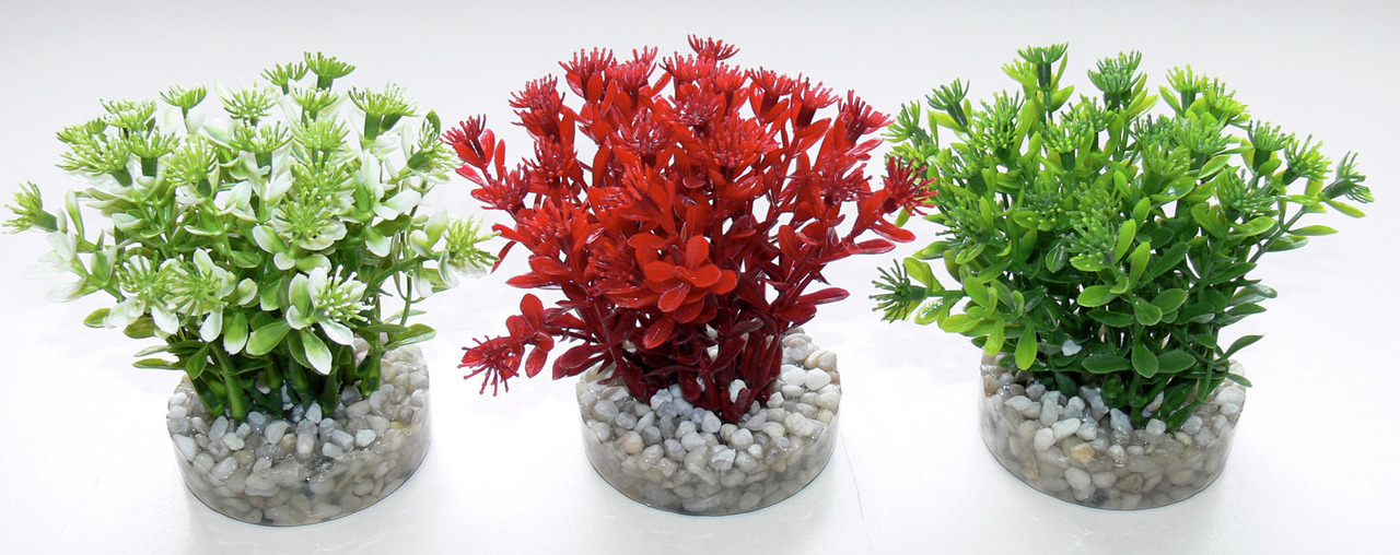 Sydeco künstl. Aquariumpflanzen-Set, für Aquarienliebhaber, 3 Pflanzen (Grün, Rot, Hellgrün), dekorativ, pflegeleicht, langlebig.