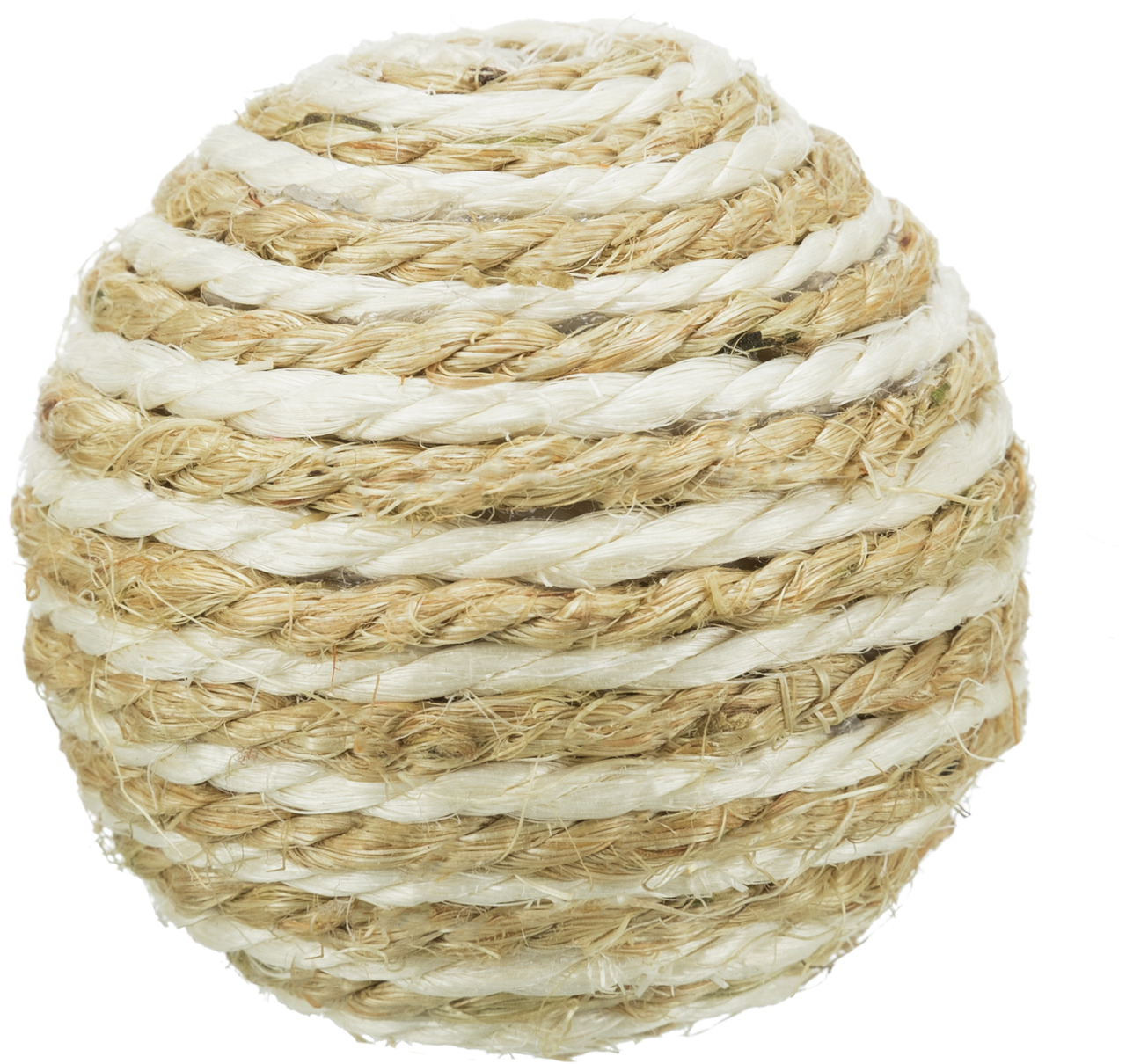 Das Bild zeigt den TRIXIE Spielball aus Sisal, ein hochwertiges Spielzeug für Katzen. Der Ball besteht aus robustem, naturfarbenem Sisal, das ideal für die Krallenpflege ist. Zielgruppe sind Katzen aller Altersgruppen. Der Ball fördert die Aktivität und s