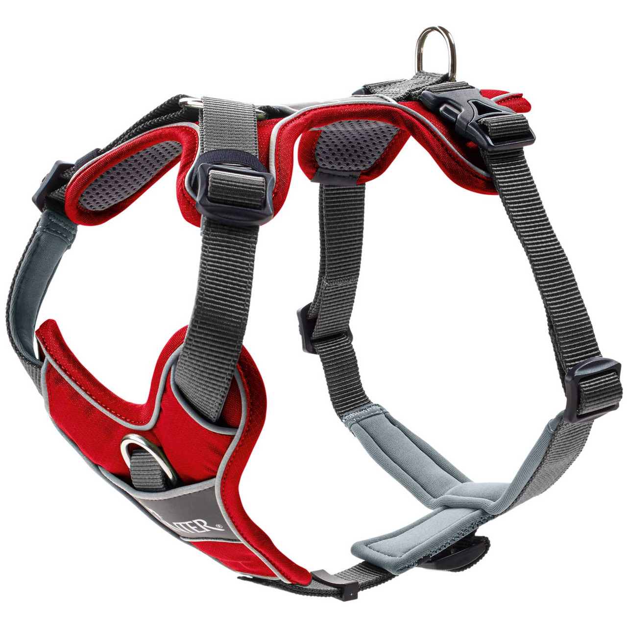 HUNTER Geschirr "Norweger Racing" für Hunde, rot-grau, gepolstert, robust, verstellbar, ideal für aktive Hundehalter.