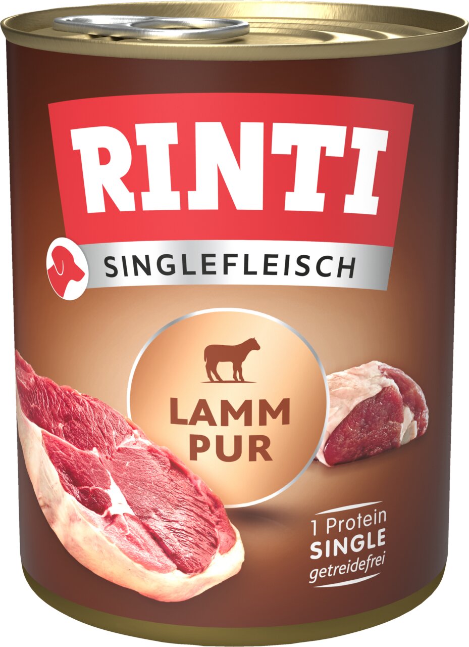 RINTI Singlefleisch Lamm Pur für Hunde, 100% Lamm, getreidefrei, 1 Protein, 400 g Dose, hochwertiges Nassfutter.
