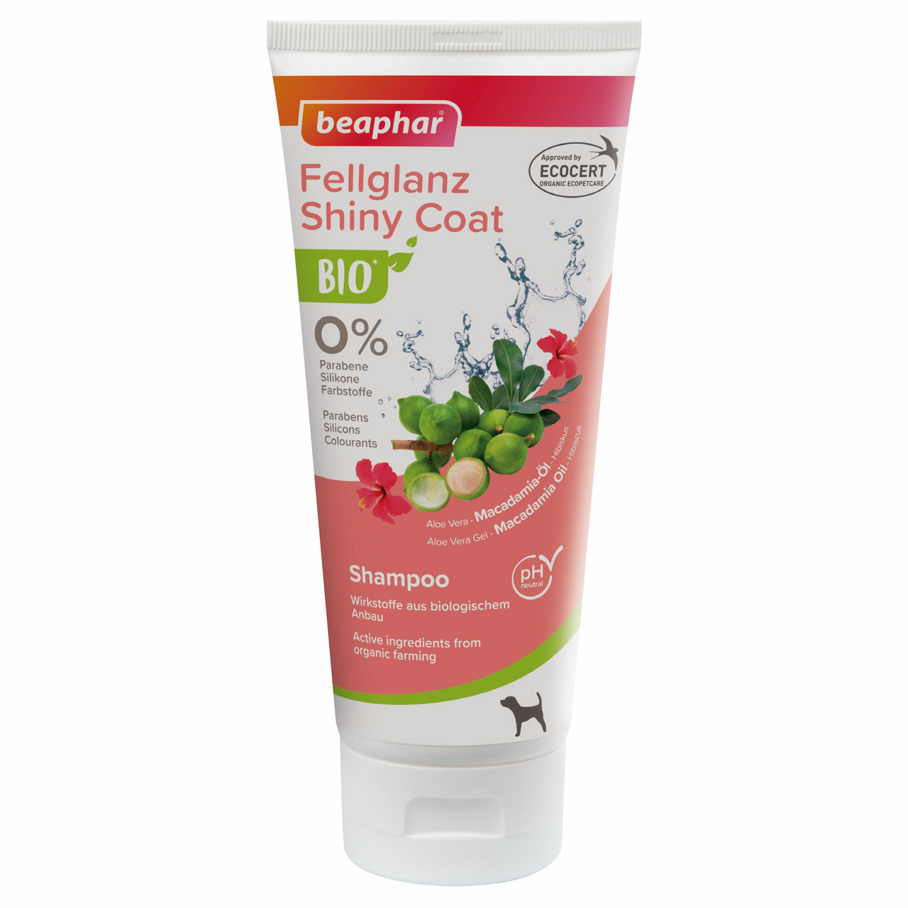 beaphar Fellglanz Shiny Coat BIO Shampoo, Hunde, Aloe Vera & Macadamia-Öl, pH-neutral, ECOCERT, 200 ml.