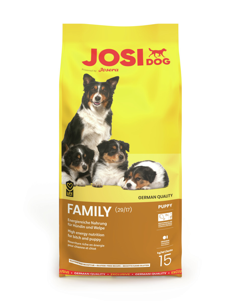 Josera JosiDog Family, Hundefutter f. Hündinnen & Welpen, glutenfrei, 15 kg, 29 % Protein, 17 % Fett, energiereich.