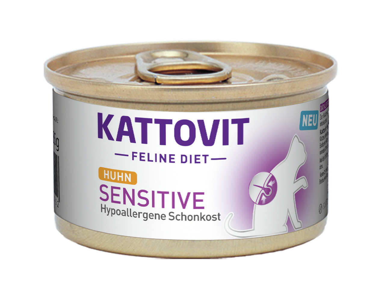 Kattovit Feline Diet Sensitive, Huhn, 85 g, hypoallergene Schonkost für Katzen mit empfindl. Verdauungssystem.