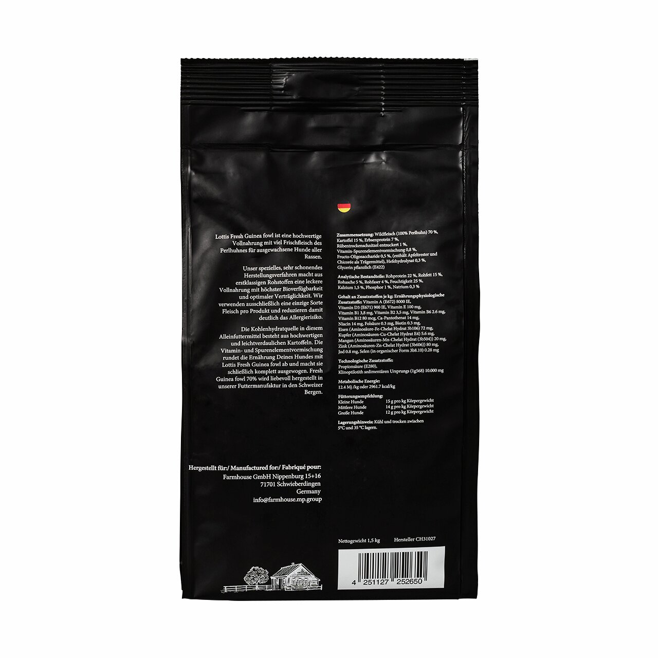 Lottis Häppchen Fresh Gans, Hundefutter für alle Rassen, Geschmacksrichtung Gans, 1,5 kg, hohe Qualität & Frische.