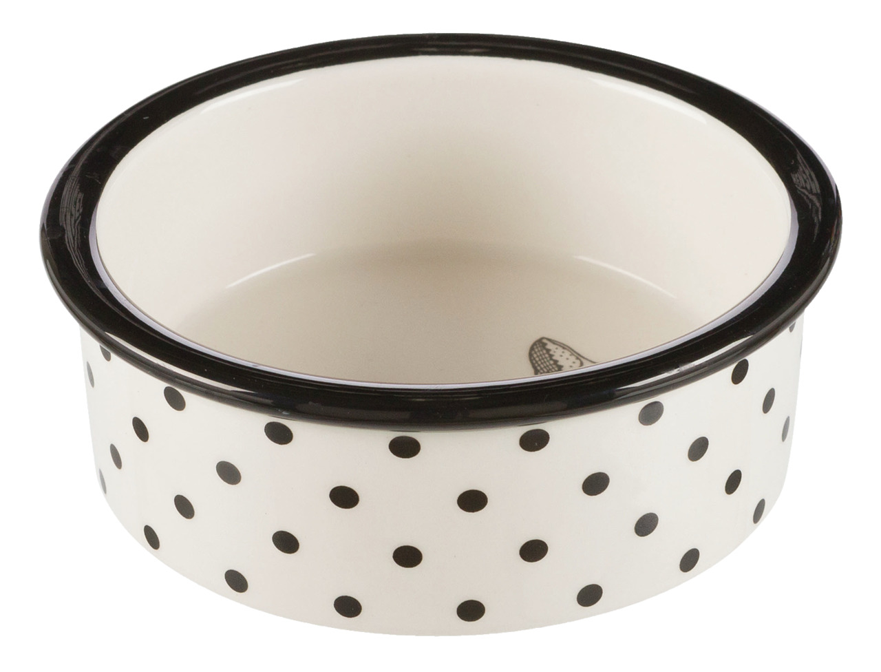 Schwarz-weißer Futternapf der Marke TRIXIE mit einem stilvollen Punktmuster. Geeignet für Hunde und Katzen. Hergestellt aus Keramik, robust und leicht zu reinigen. Ideal für Trocken- oder Nassfutter sowie Wasser. Fassungsvermögen und Größe nicht auf dem B