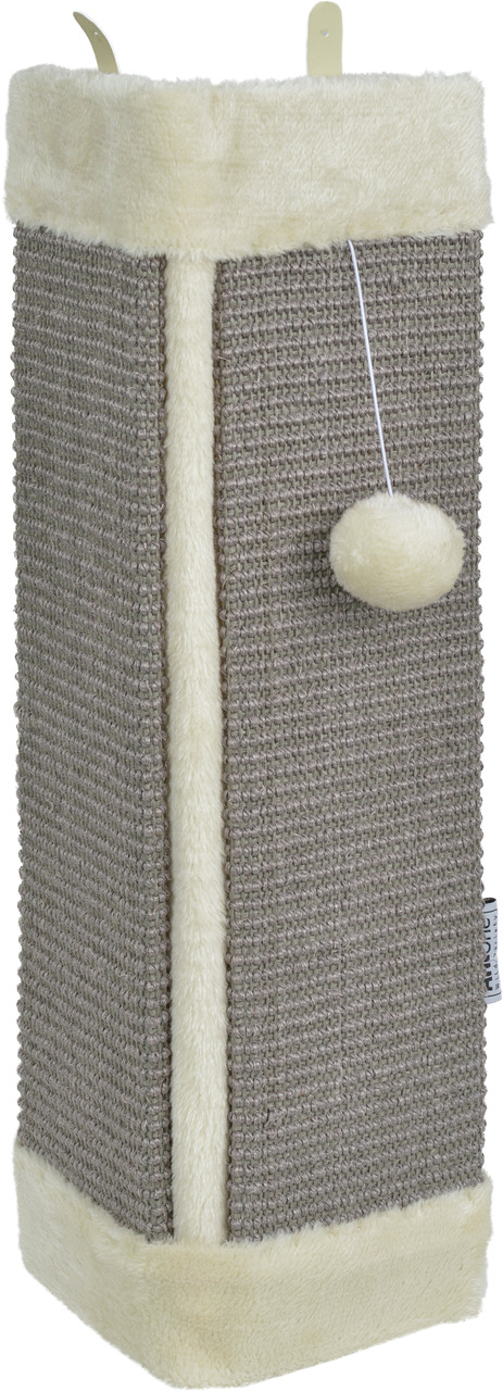AniOne Kratzschutz für Katzen, alle Altersgruppen, Sisal beige/braun, Plüschkanten, Spielball, schützt Möbel, ca. 50 cm hoch.