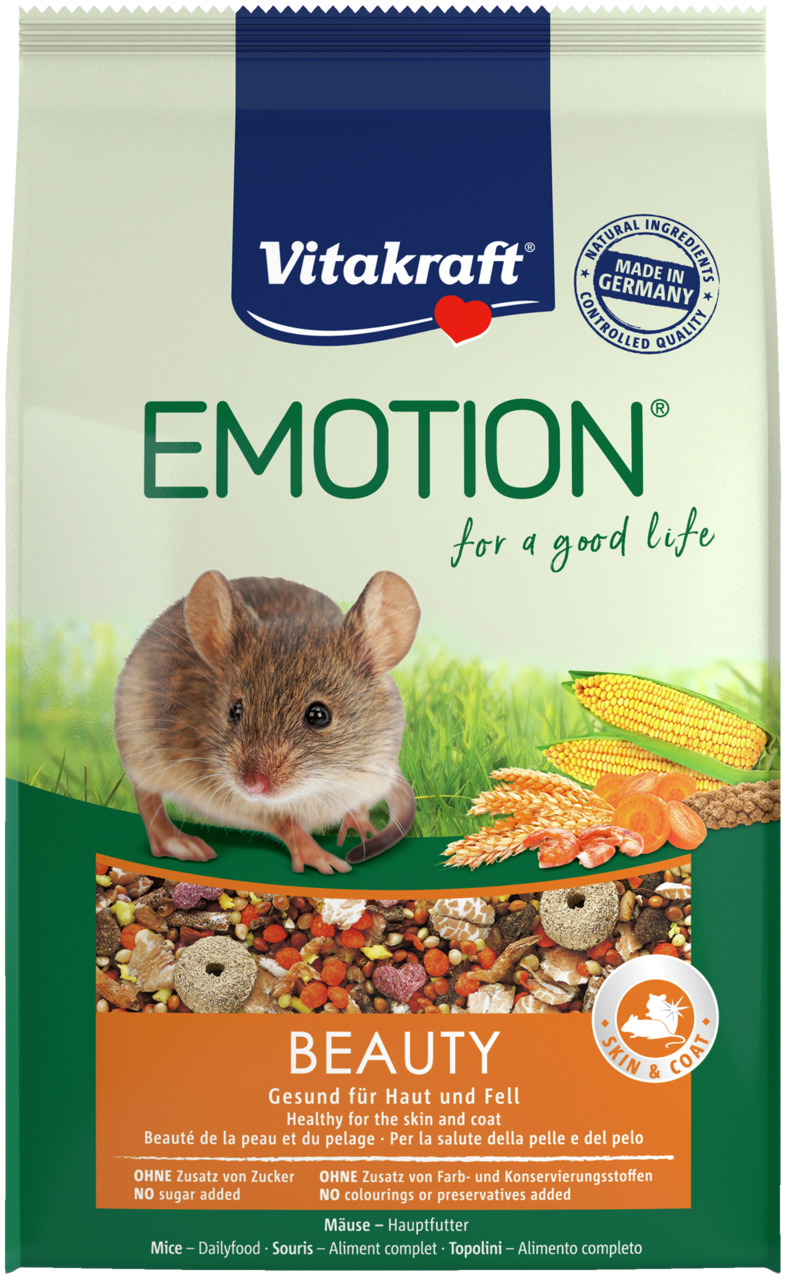 Vitakraft Emotion Beauty, Mäusefutter, gesund für Haut & Fell, natürliche Zutaten, ohne Zucker, Farb- & Konservierungsstoffe.