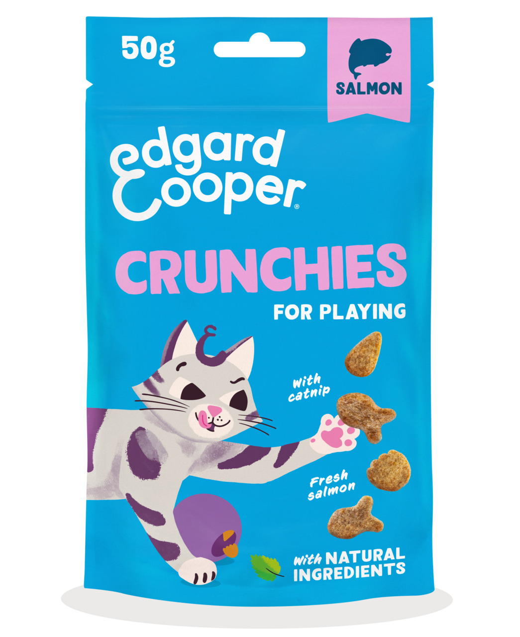 Edgard & Cooper Crunchies, Katzen, Lachs & Katzenminze, 50 g, natürliche Zutaten, verspieltes Design für Katzen.