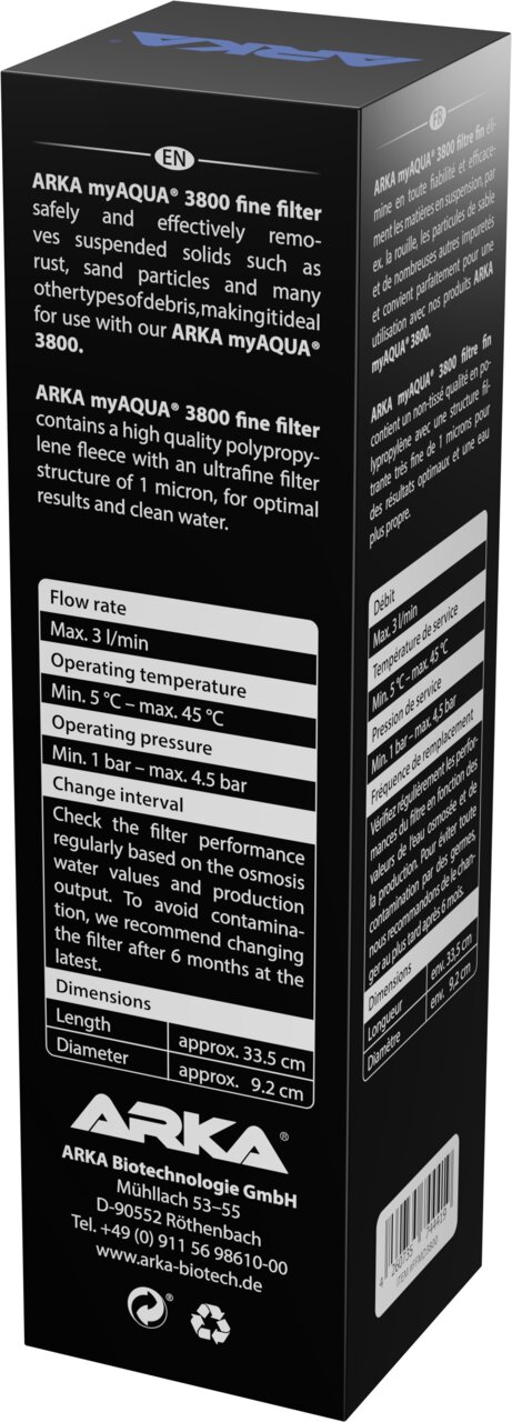 ARKA myAQUA 3800 fine filter für Osmoseanlagen, Feinfilter 1 Mikron, entfernt Schwebstoffe