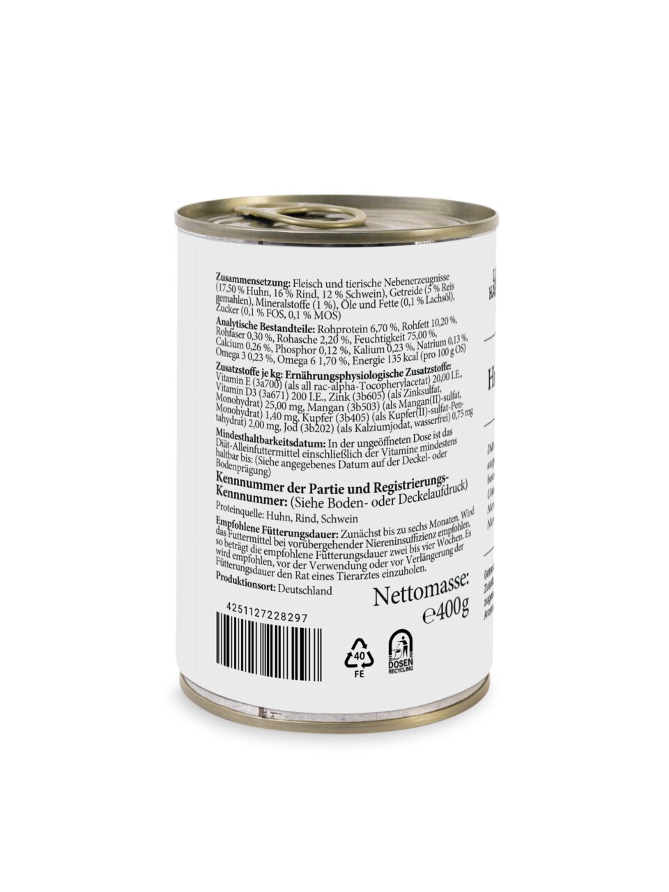 Lottis Häppchen Nassfutter für Hunde, Geschmacksr. Huhn, Rind, Schwein, 400 g, mit Angaben zu Inhaltsstoffen & Fütterungsempf.