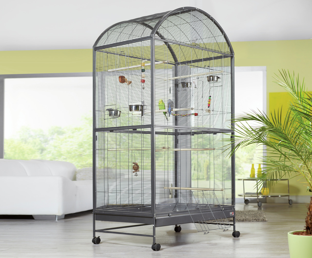 More For Parrot Cage XL: Vogelkäfig für Papageien & mittelgr. Vögel, Metall, gewölbtes Dach, Rollen, Zubehör, geräumig, mobil.