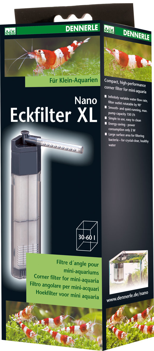 Dennerle Nano Eckfilter XL, für Klein-Aquarien (30-60 L), energieeffizient (2 W), leise, leicht zu reinigen.