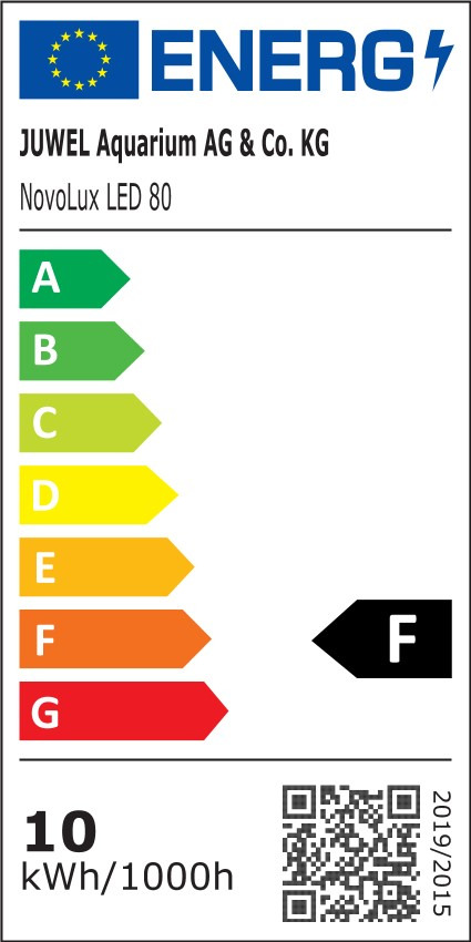 JUWEL NovoLux LED 80, für Aquarien, Energieeffizienzklasse F, Verbrauch 10 kWh/1000h, Skala A-G, QR-Code für Infos.