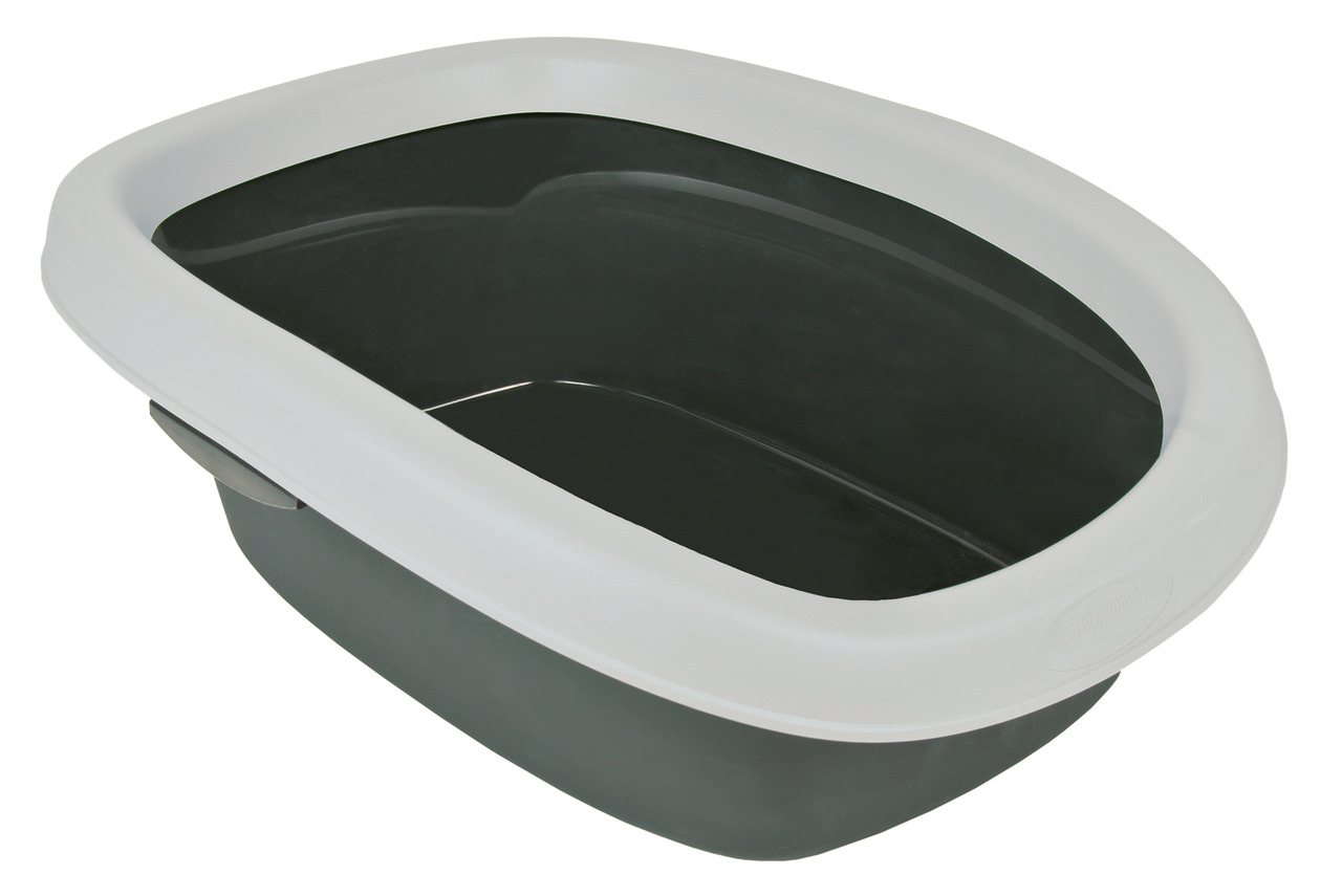 TRIXIE Katzentoilette mit Rand, oval, Kunststoff, Grau-Weiß, für Katzen jeder Größe, minimiert Herausscharren von Streu.