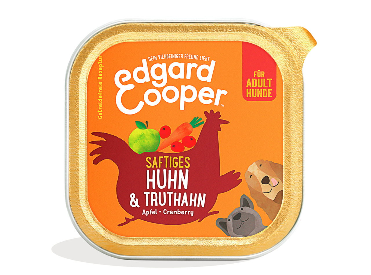 Edgard & Cooper Nassfutter, erw. Hunde, Huhn & Truthahn mit Apfel & Cranberry, getreidefrei, 100 g.