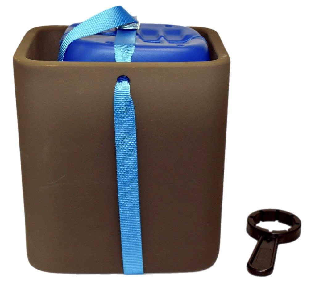 Söchting Oxydator A, für Aquarienbesitzer, Sauerstoffversorgung im Wasser, brauner Behälter mit blauem Einsatz, inkl. schwarzem Schlüssel.