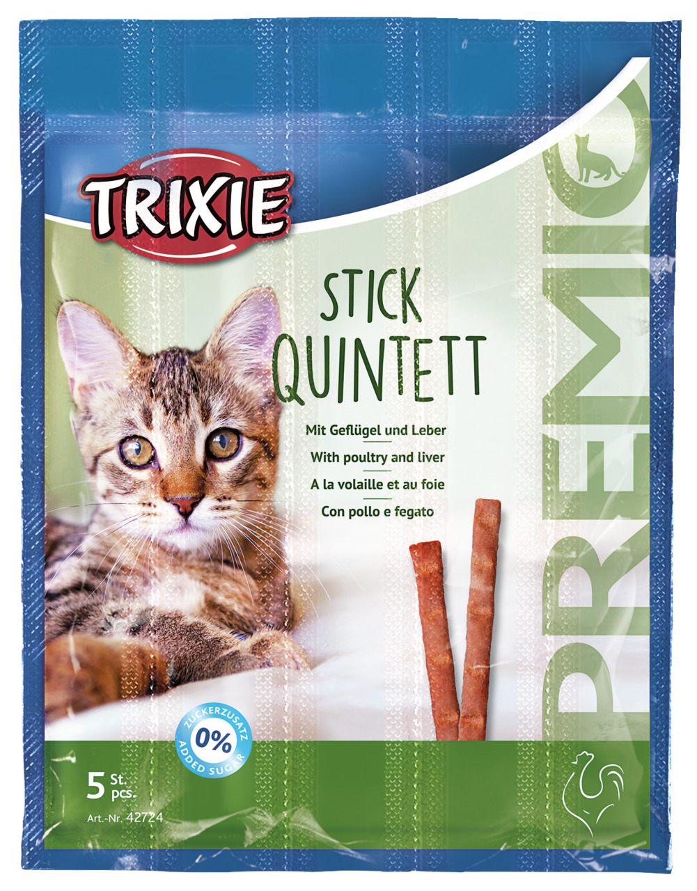 Sparpaket 2 x 5 g Trixie Premio Stick Quintett mit Geflügel und Leber Katzen Snack