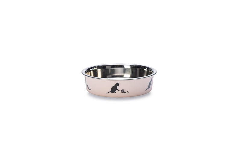 Karlie Futternapf für Katzen, Edelstahl, rosa mit Katzensilhouetten, robust, leicht zu reinigen, ideal für Futter-Wasser.