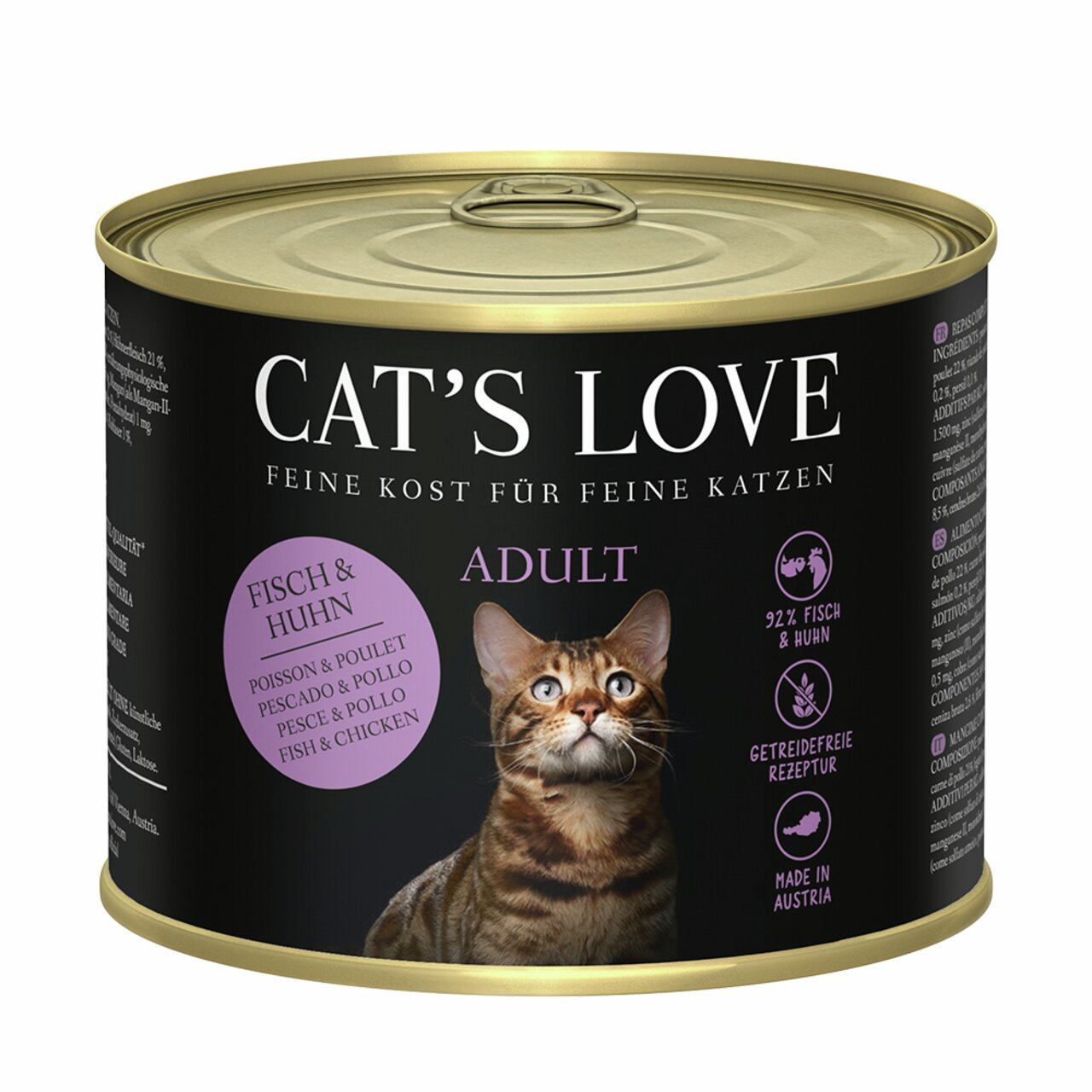 Cat's Love Adult, Fisch & Huhn, für ausgewachsene Katzen, 85 g, getreidefrei, hergestellt in Österreich, Feine Kost für Katzen.